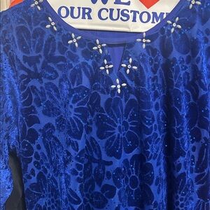Kurta royal Blue velvet  tunic top pearl silver embellishments. Size S pre owned